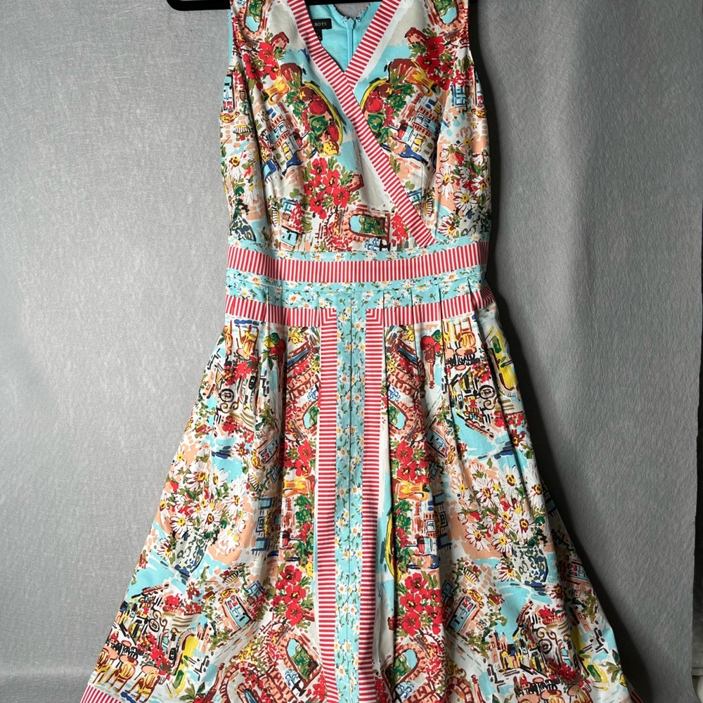 Talbots Pink and Blue Sleeveless V-Neck Midi Dress